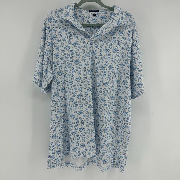 Peter Millar Polo Shirt Ski Slope Pattern Men's XXL Pearl White Blue Golf Tennis - Picture 1 of 12